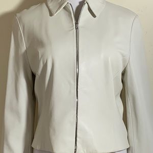 White calfskin leather Agnona zip jacket